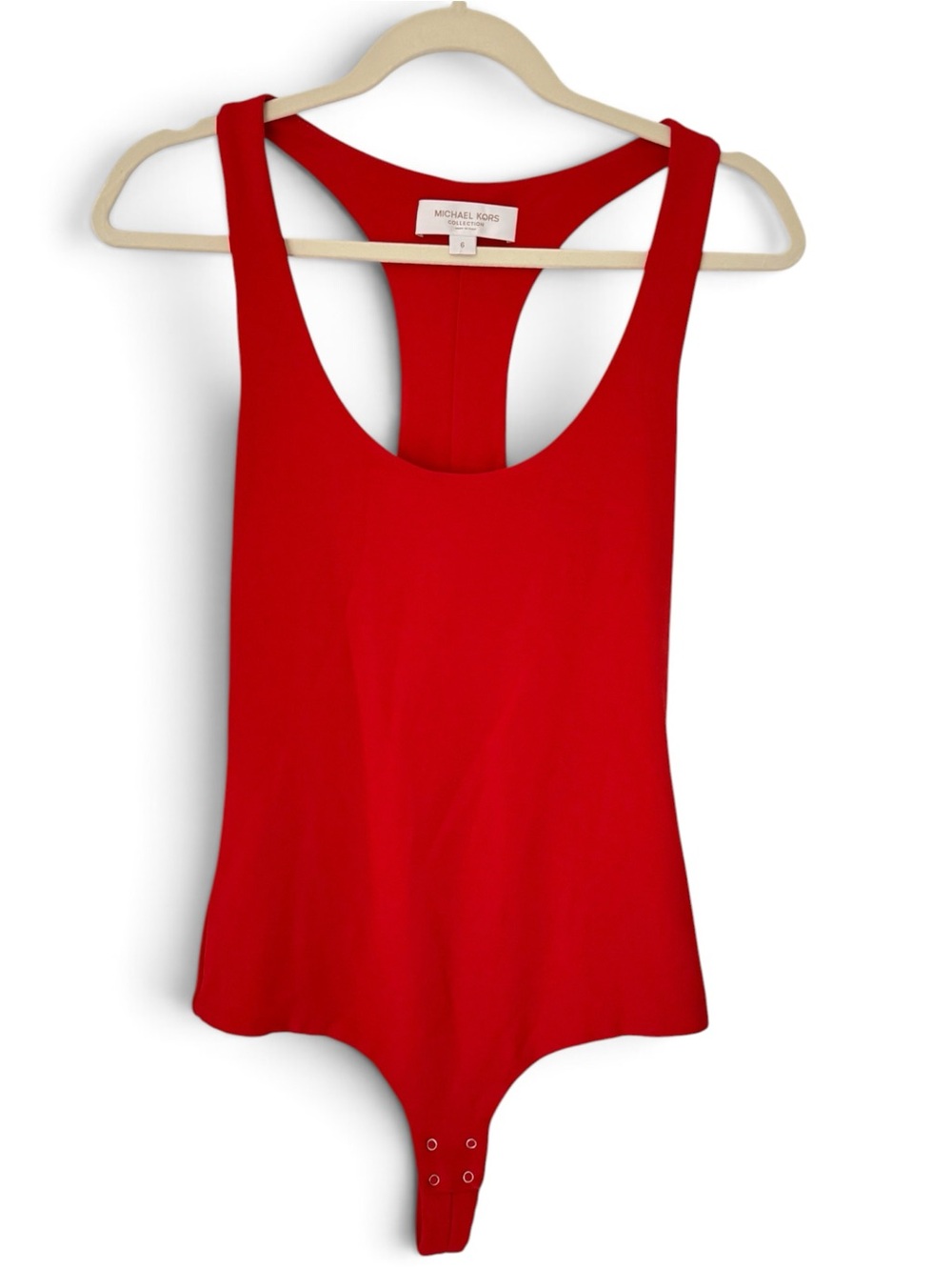 Michael Kors Collection Stretch Matte Jersey Racerback Bodysuit Italy Poppy 6 - Picture 4 of 10